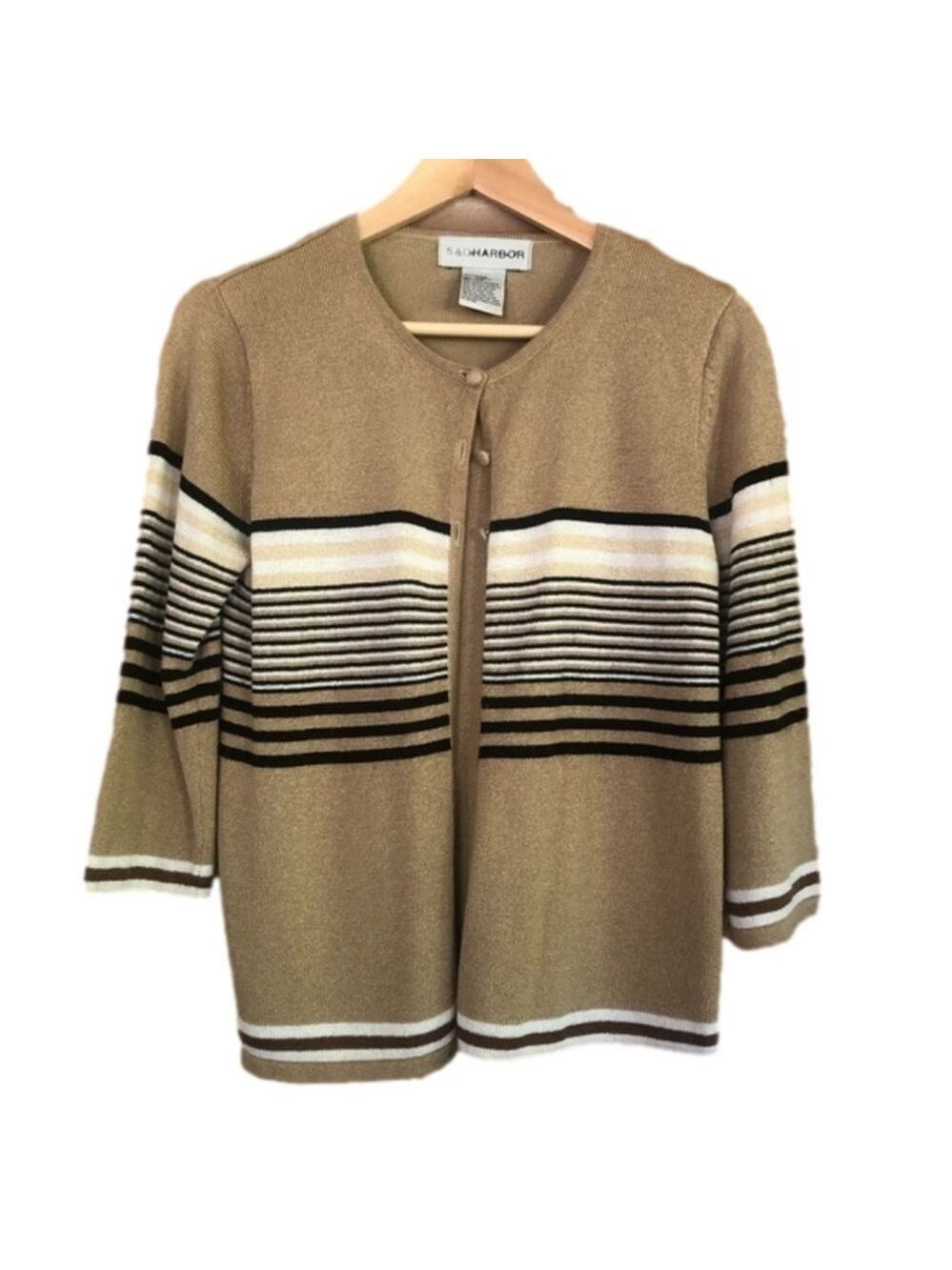 Sag Harbor striped layered cardigan & mock shell size small